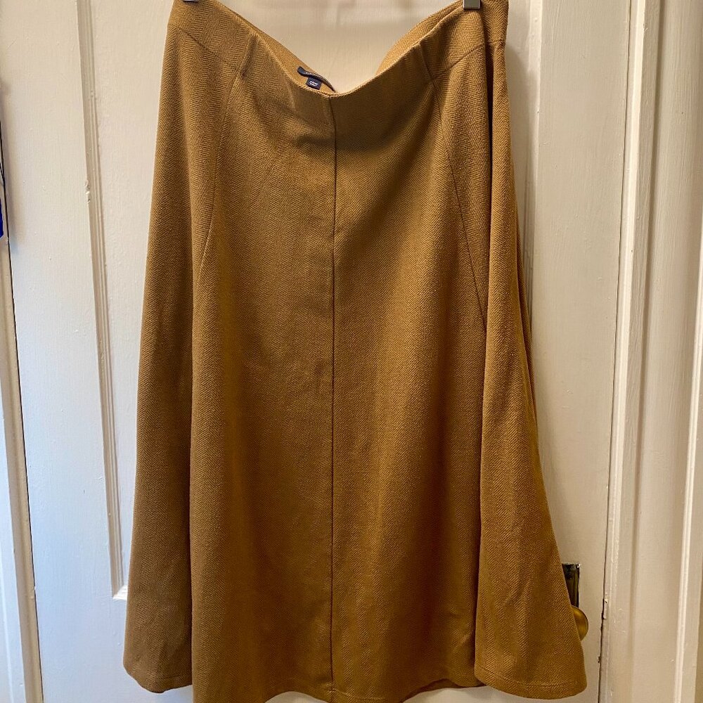 Lands' End Wool Herringbone Midi Skirt Women 20W Camel Academia Workwear